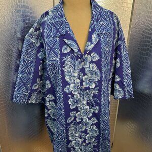 Winnie Fashion Hawaiian Blue White Tropical Button Up Shirt Men's XXL